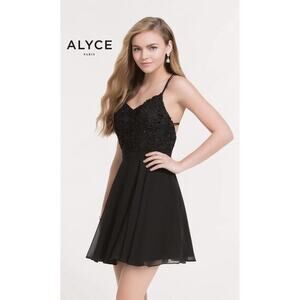 Prom Formal Cocktail Dress, Alyce Black Label, Sz 12 Lace Bodice Skater Dress